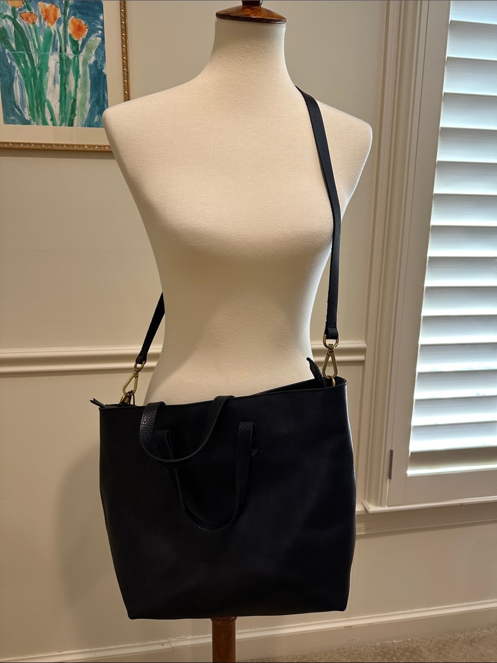 Madewell Black Leather Tote with Removable Crossbody Strap